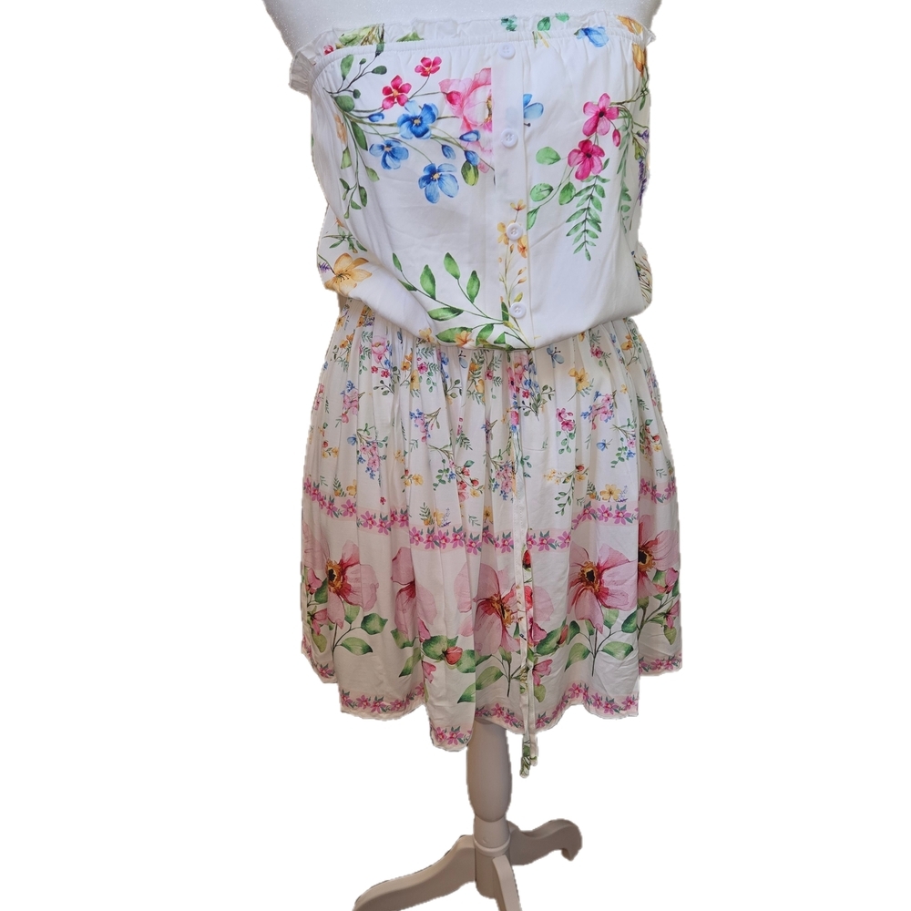 Floral White Dress Strapless